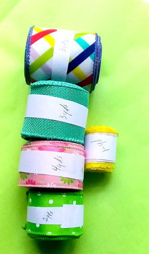 Summer Ribbon Bundle Wired 13 yds 1.5", 2" & 2.5 Plaid Floral Polka Dot Gingham - Picture 8 of 9