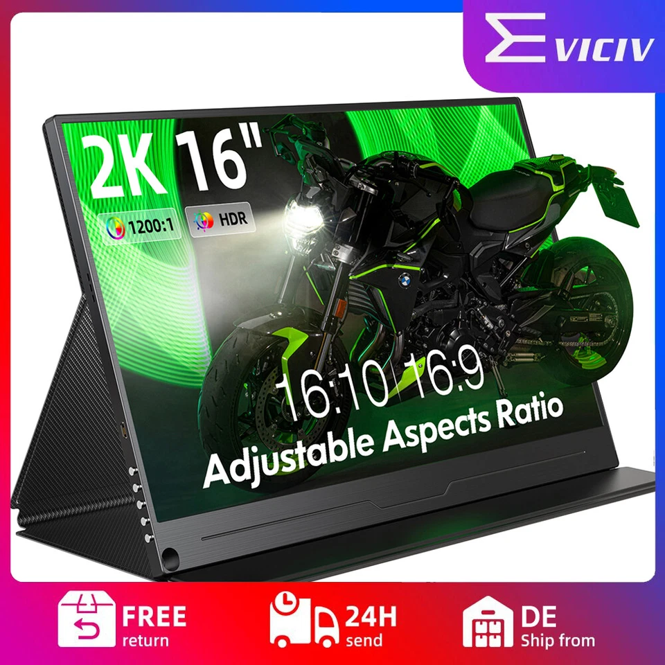 EVICIV 16 Zoll Tragbarer Monitor 2K Screen 2560x1600 QHD IPS Panel USB C Display