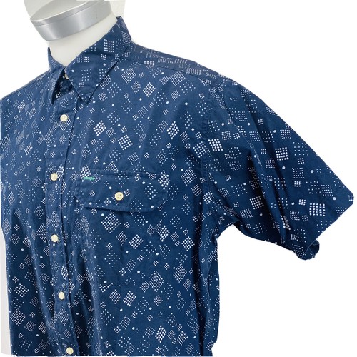Tommy Hilfiger Mens Sz L Blue Polkadot Button Front Short Sleeve Shirt Flag U4 - Picture 7 of 8
