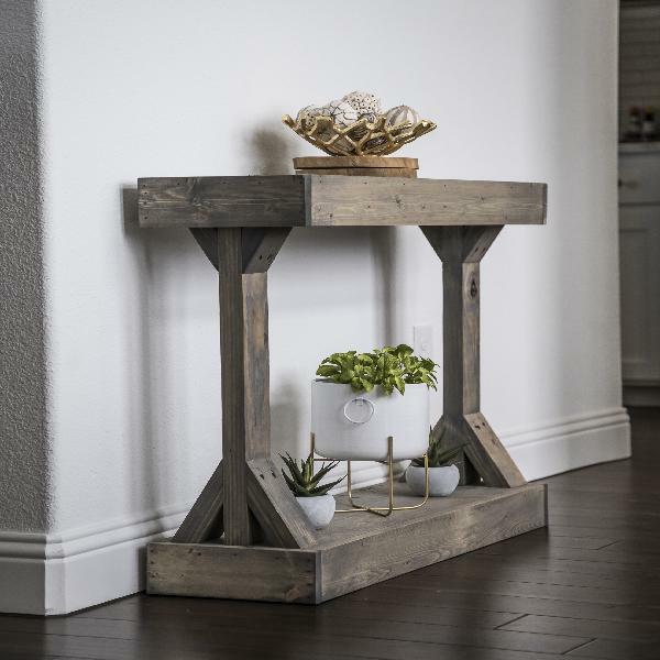 Console Table Vintage Distressed Brown Black Wood Finish Rustic