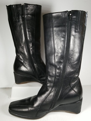 VALLEVERDE WOMEN'S BOOTS BLACK LEATHER SIDE ZIPPER SIZE 37 / 6.5 LINED WARM