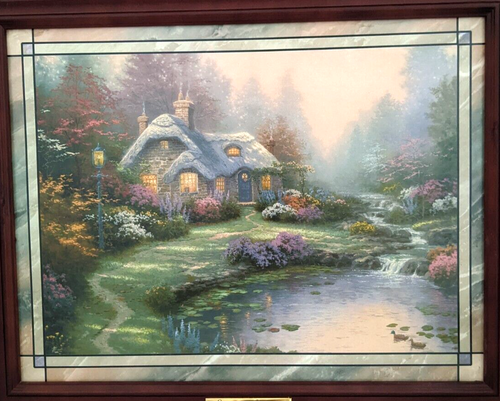 HTF Thomas Kinkade "EVERETTE'S COTTAGE" tela illuminata scambio Bradford - Foto 7 di 20