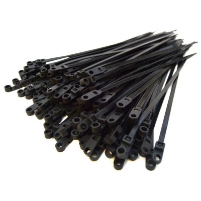 225FWY 200 PACK 8" INCH BLACK ZIP TIES w/ MOUNTING SCREW NAIL HOLE NYLON CABLE TY WRAP