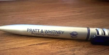 Pratt and Whitney Ball Point Pen - Silver with Blue logos Cool Looking Plastic