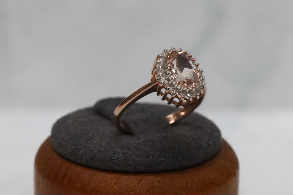 Anillo con racimo de diamantes y morganita de oro rosa de 9 quilates - talla J1/2 Foto 4 de 4