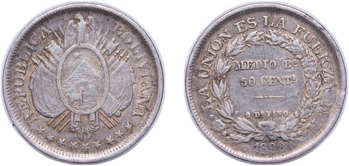 Bolivia 1899 PTS MM 50 Centavos Silver 900 VF