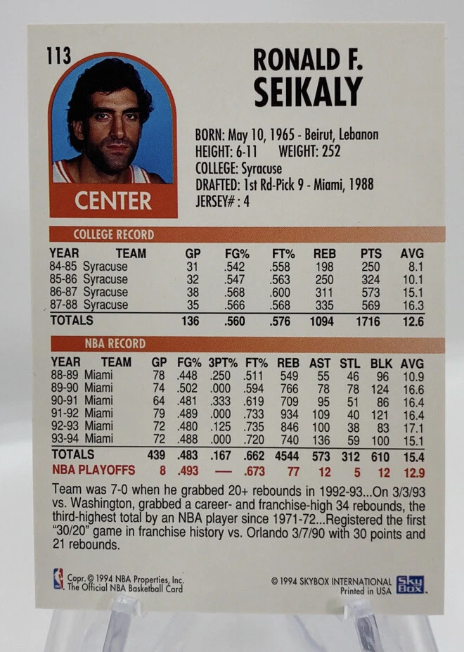 Aros de la NBA Rony Seikaly 1994 1/1 error súper raro "mancha verde en baloncesto" #113 Foto 2 de 2