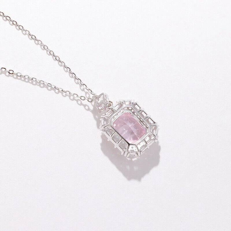 Piccola collana quadrata argento sterling cristallo zirconio rosa donna... - Immagine 3 di 4