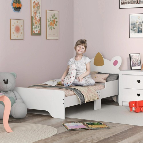 ZONEKIZ Unicorn-Designed Toddler Bed Frame for Ages 3-6 Years, 143x74x67cm White - Picture 2 of 11