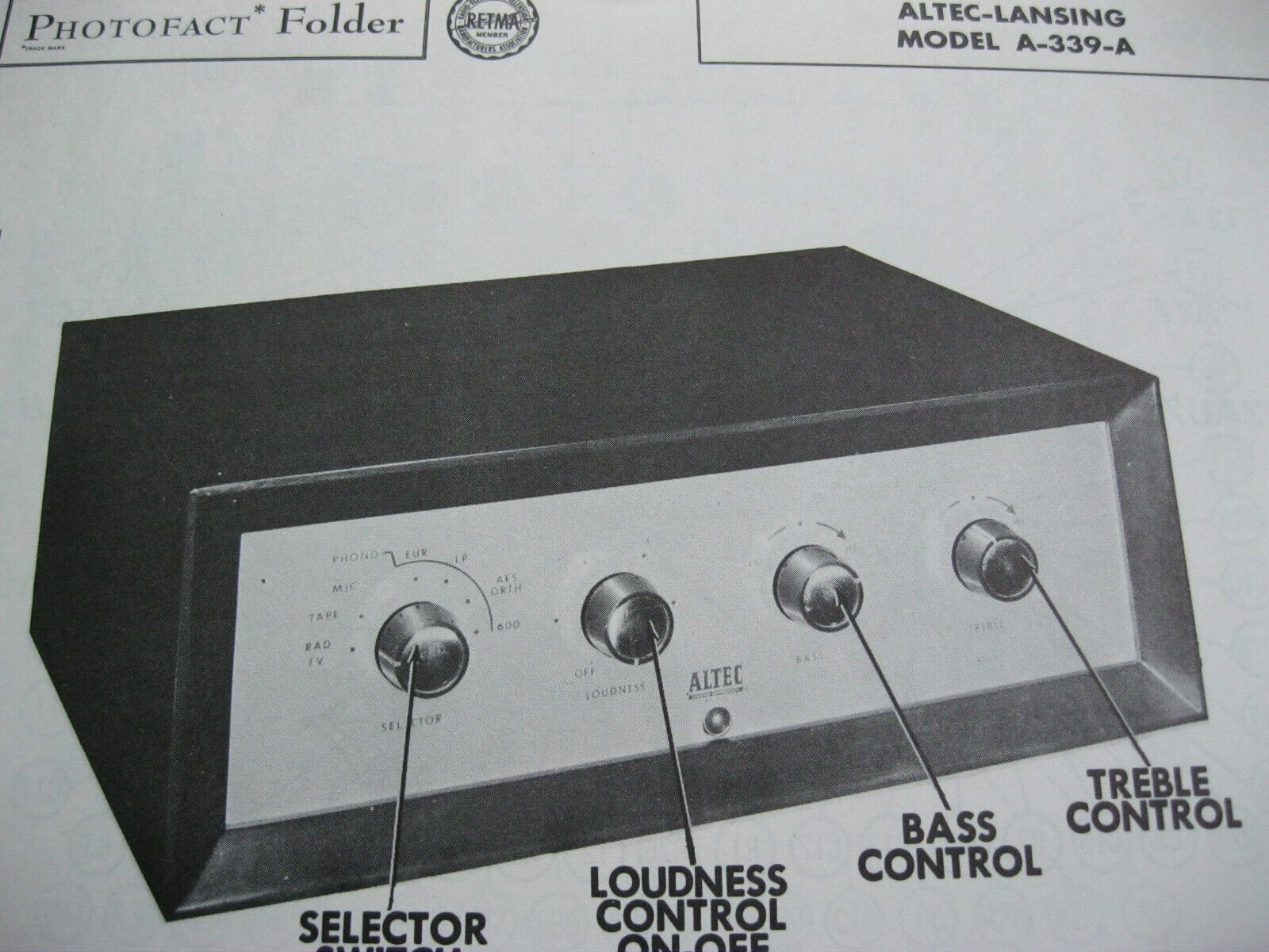 ALTEC LANSING A-339-A AMPLIFIER PHOTOFACT