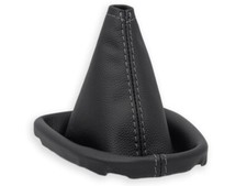 PER TOYOTA AYGO 2005-2011 CUFFIA LEVA CAMBIO PELLE NERA CUCITURE GRIGIE