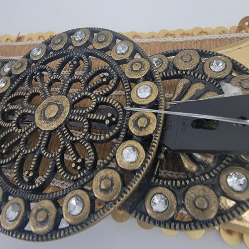 Womens One Size Metro 7 Gold Sequin Waist Belt Rhinestone Metal Front Hook & Eye - Picture 3 of 7