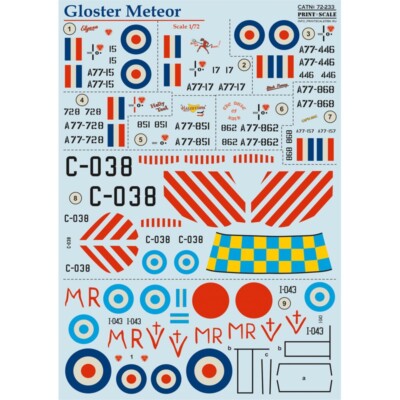 Print Scale 72-233 Decal for airplane 1:72 Gloster Meteor Waterslide decals