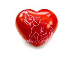 Bright Red Soapstone Heart Etched with Elephants