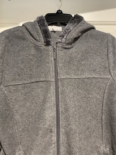 Carolyn Taylor Hooded Fleece Jacket Size Large Gray B78 - Picture 2 of 7