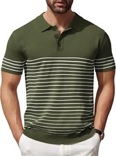 Men's Striped Knit Polo Shirt Short Sleeve Lightweight Breathable Golf Casual