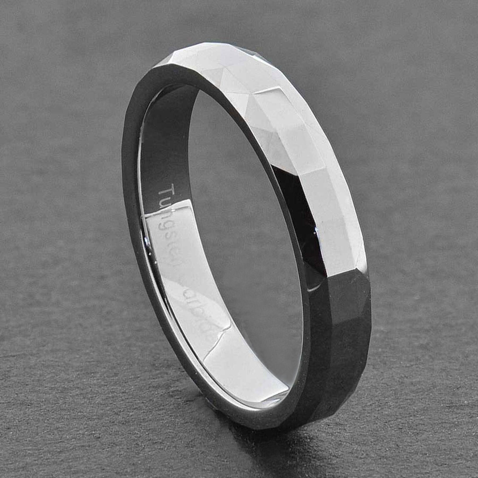 4mm Rectangle Faceted High Polish Tungsten Carbide Jewelry Women Wedding Band
