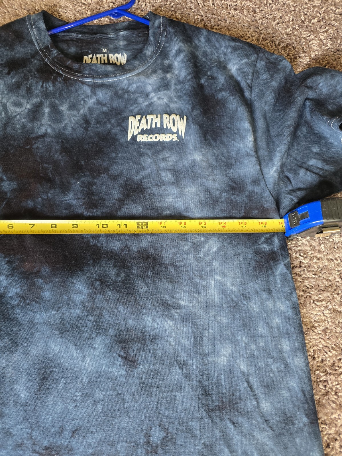 FILA T shirt Death Row Records taglia M nera e blu tie dye sedia elettrica con cappuccio