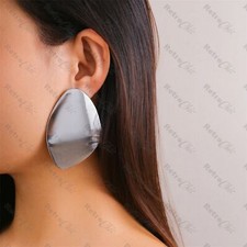 Large Exaggerated Statement Earrings Chunky Big Metallic Modern Gold Silver Wide