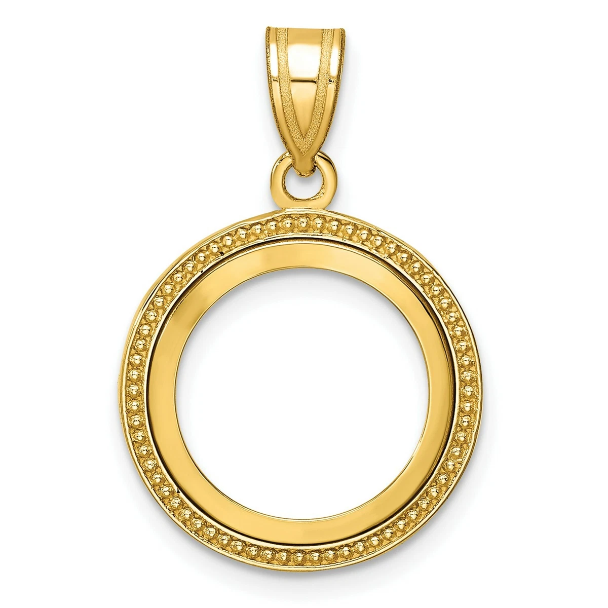 14k Yellow Gold Bead Frame Coin Bezel Pendant Pront Mounting For Various Coins