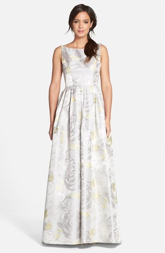 Adrianna Papell Silver Floral Print 