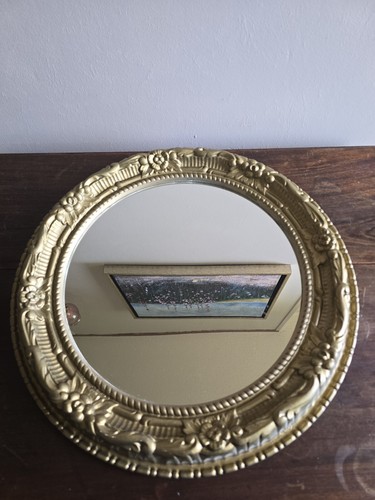 VTG Round Hamilton Glass Co. Ornate Floral Wall Hanging Gold Accent Mirror - Picture 2 of 9