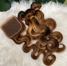 13A p4/27# BALAYAGE BRAZLIAN VIRGIN HUMAN HAIR BODY WAVE 18+18+18&18 HD CLOSURE