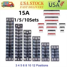 3-12 Pin Terminal Block Barrier Strip Dual Row Screw 15A with Cover 1/5/10 Sets