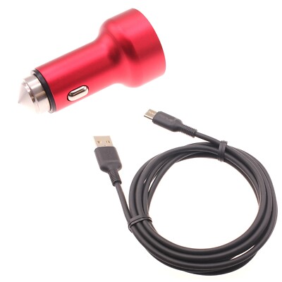 Car Charger 24W Fast 2-Port 6ft USB-C Cable DC Socket Power for Cell Phones