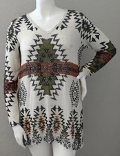 Vocal Aztec Tribal Southwest Tunic Sweater w/ Lace & Stones Plus 1XL 2XL - New!