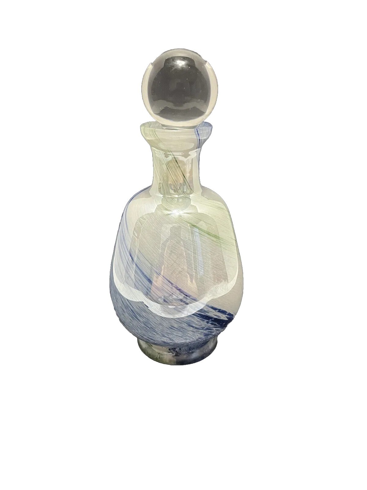 Perfume Bottle Hand Blown Decorative Glass Swirl Blue Green White W/Stopper
