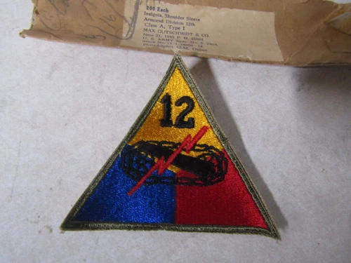 MILITARY PATCH SEW ON COLORED US ARMY 12TH ARMORED DIVISION WW2 ERA NO GLOW