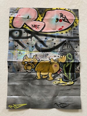 RD357 Streetart Painting (Spray) on NY Subway Map 2015, Signed by the Artist