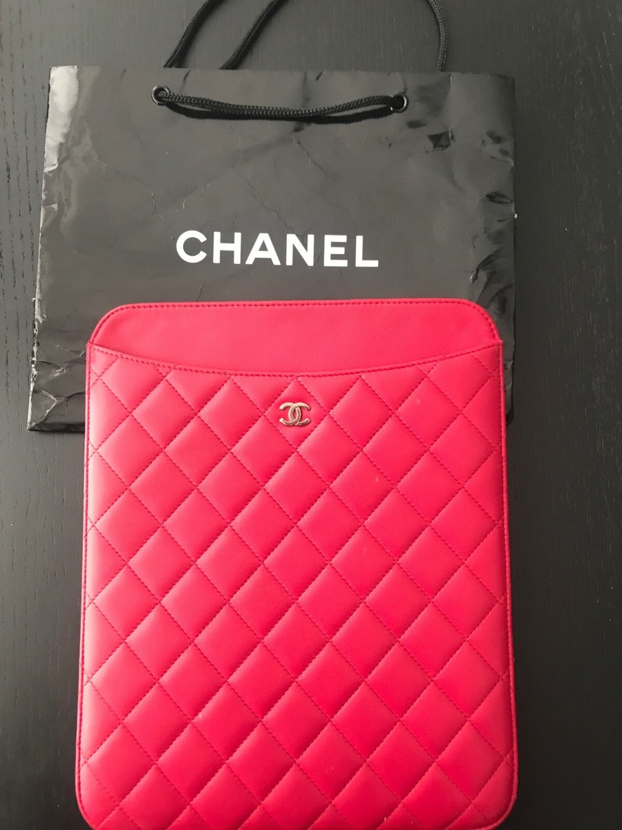 iPadケース CHANEL - CHANEL i pad case Authentic Chanel Pink Leather IPad Tablet Holder Cover Case