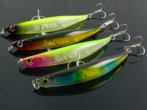 4x Transparent Hard Body Bent Minnow Topwater Pencil Pop Fishing Lures 9cm 8g - Picture 2 of 4