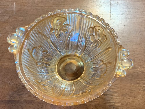 Vintage Jeannette Style Peach Amber Depression Glass Iris Herringbone Bowl - Picture 4 of 4