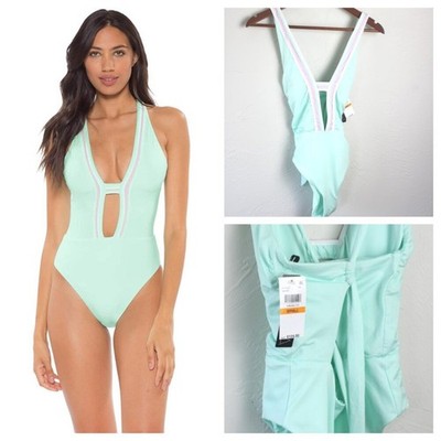 Soluna Sun Beam Plunge One Piece Swimsuit Mint Green Large NWT