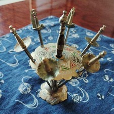 Rare Spanish Toledo Damasquinado Miniature Sword Cocktail Picks Set of 6 with St