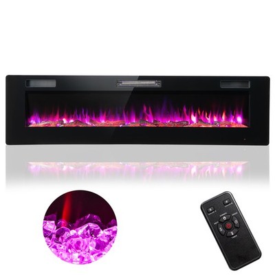 68'' Ultra-Thin Electric Fireplace Recessed Wall Mounted W/Crystal Log Decoration