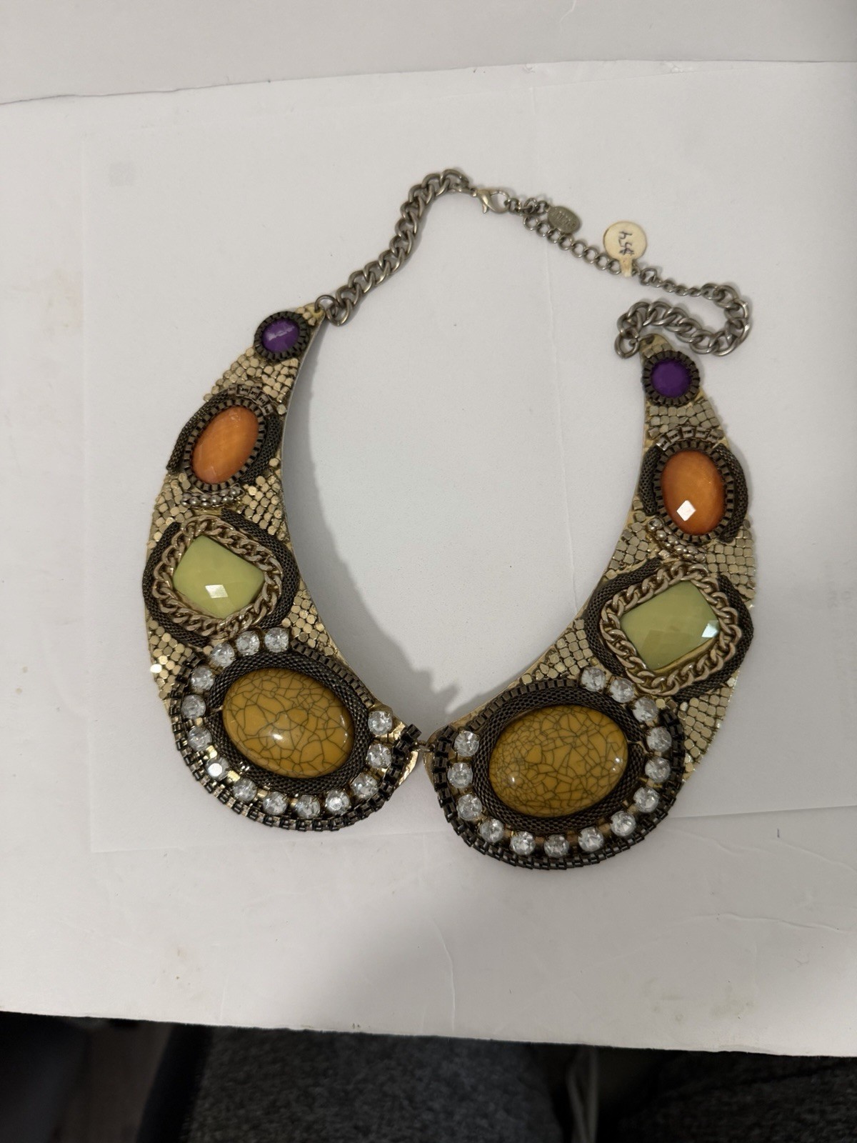 Boho Statement Bib Necklace Multicolor Stones Rhi… - image 8