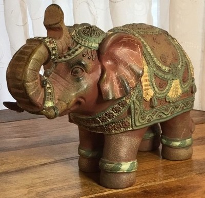 Ornate Elephant Earth Tones Heavy Resin 5-1/4  Tall