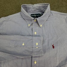 Ralph Lauren Button Down Mens 16.5 36/37 Blue Gingham Classic Fit Long Sleeve