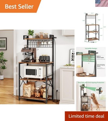 Bakers Rack with Power Outlet, Kitchen Shelves Microwave Stand with Wire Grid...