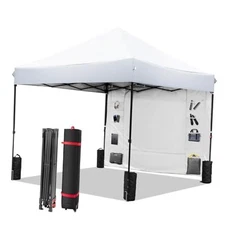 10x10 Pop Up Canopy-Instant Outdoor Tent with Roller Bag,4 1 sidewall White