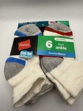 HANES 6 PACK BOYS WHITE ANKLE SOCKS SIZE SMALL 4 1/2-8 1/2  66 s