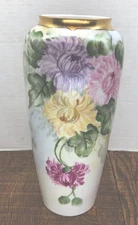 Antique Pl Limoges France 10.25” Hand Painted Peonies Vase Signed