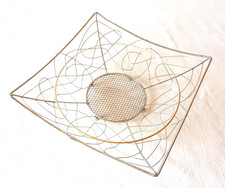 Cesto quadrato porta frutta centrotavola Vintage a filo rete con piatto in vetro