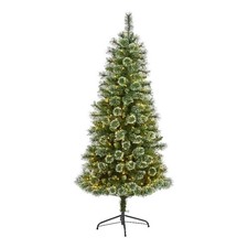 Nearly Natural 6ft Wisconsin Slim Snow Tip Pine Christmas Tree w/300 Clear LED