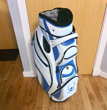 White/Blue/Black Faux Leather Cart Golf Bag, 14-Way Divider, Zip, Handle