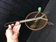 Vintage A  J Metal Flour Sifter with Wood Handle Kitchen Farmhouse Decor